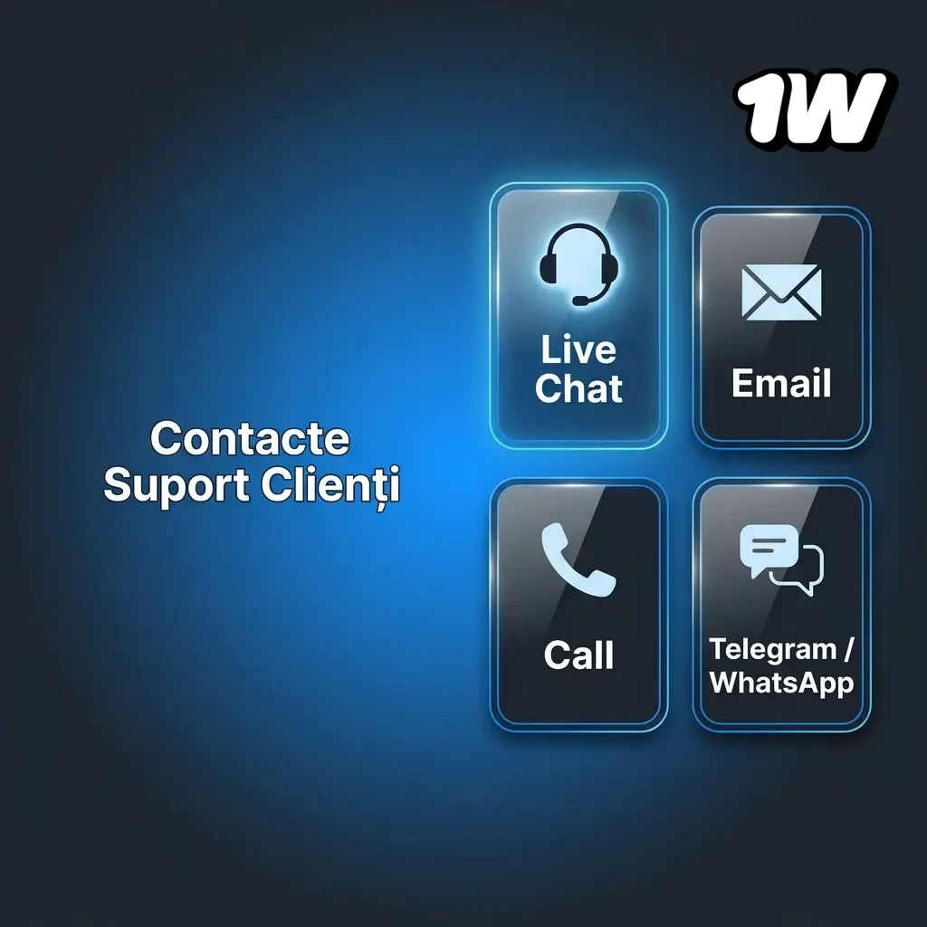 Contacte suport clienți 1W: chat live 24/7, email, Telegram și Help Center pentru asistență rapidă