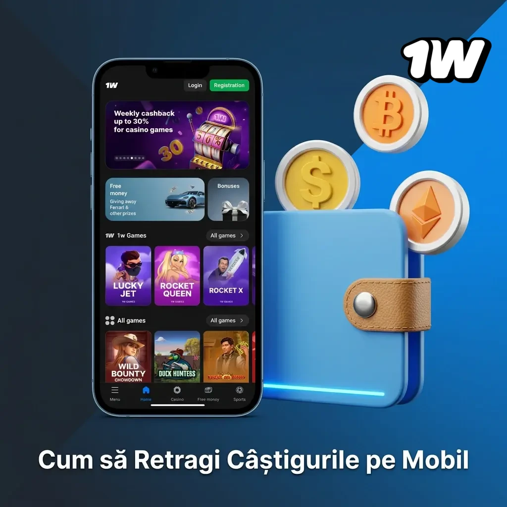Ghid retragere câștiguri pe mobil din platforma 1W în portofel crypto prin pași simpli