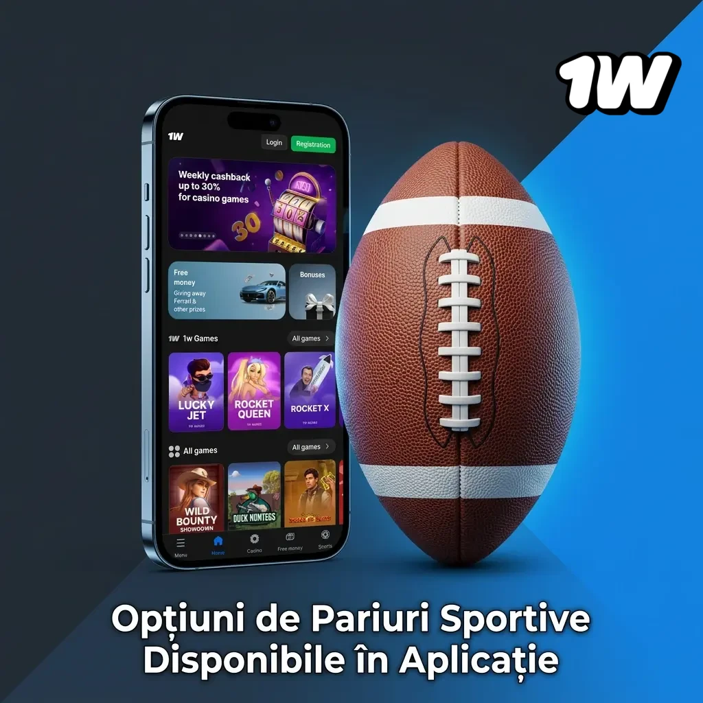 Opțiuni de pariuri sportive în aplicația 1W: fotbal, tenis, baschet, eSports și multe alte sporturi disponibile