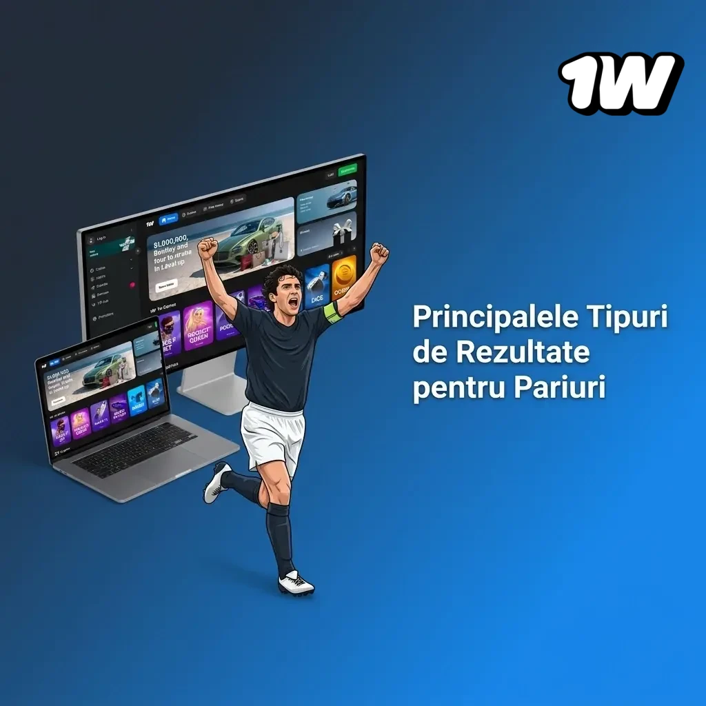 Tipuri de rezultate pentru pariuri: 1X2, Handicap, Over/Under, BTTS și Pauză/Final pe platforma 1w