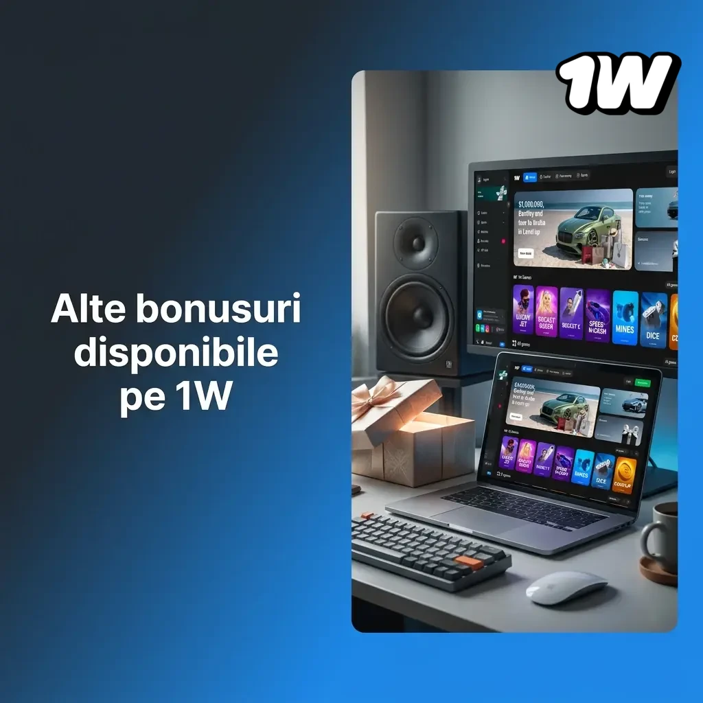 Bonusuri disponibile pe 1W: reîncărcare, pariuri sportive, fidelitate și cazinou cu rotiri gratuite