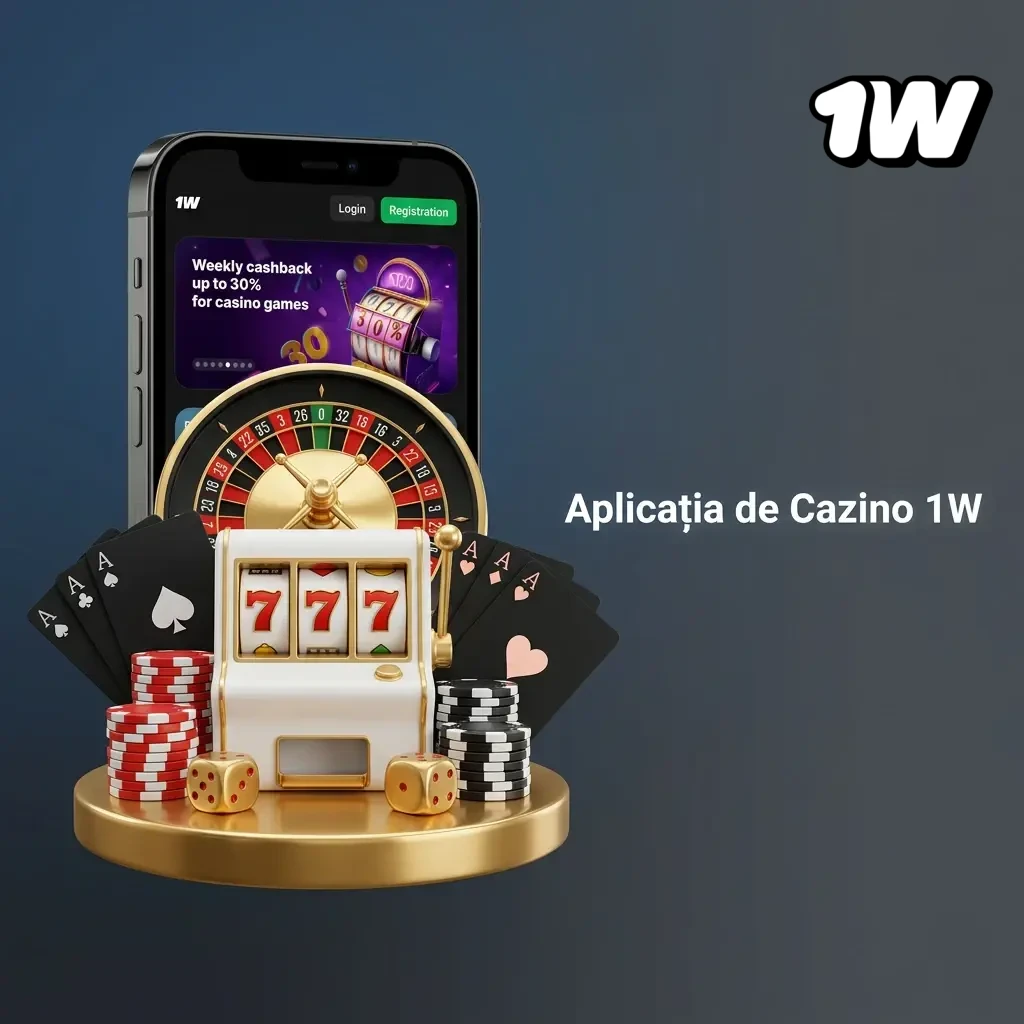 Aplicația 1W Cazino – sloturi, ruletă, blackjack și dealeri live de la Pragmatic Play, BGaming, NetEnt