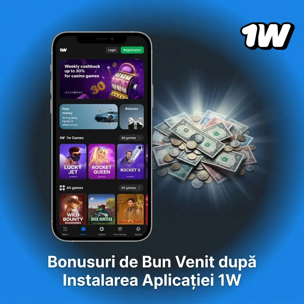 Bonusuri de bun venit 1W până la 500% pentru cazino și pariuri sportive după instalarea aplicației mobile