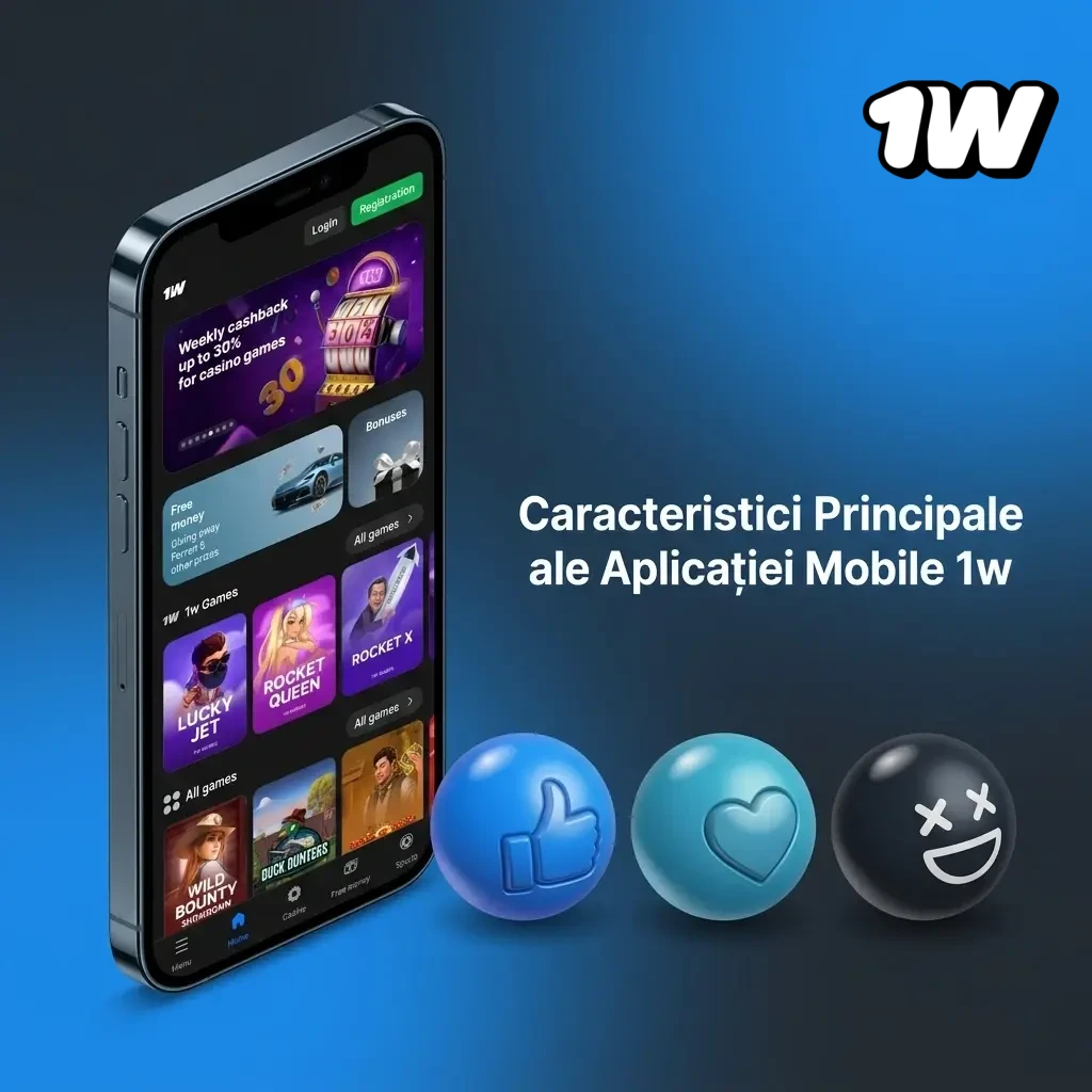 Aplicație mobilă 1w cu bonusuri, cazino live, sloturi, pariuri sportive și suport cripto 24/7