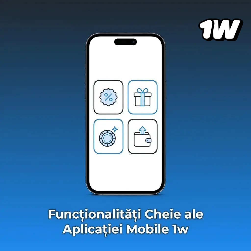 Funcționalități cheie ale aplicației mobile 1w: pariuri live, cazino, bonus 500%, suport RON și plăți România