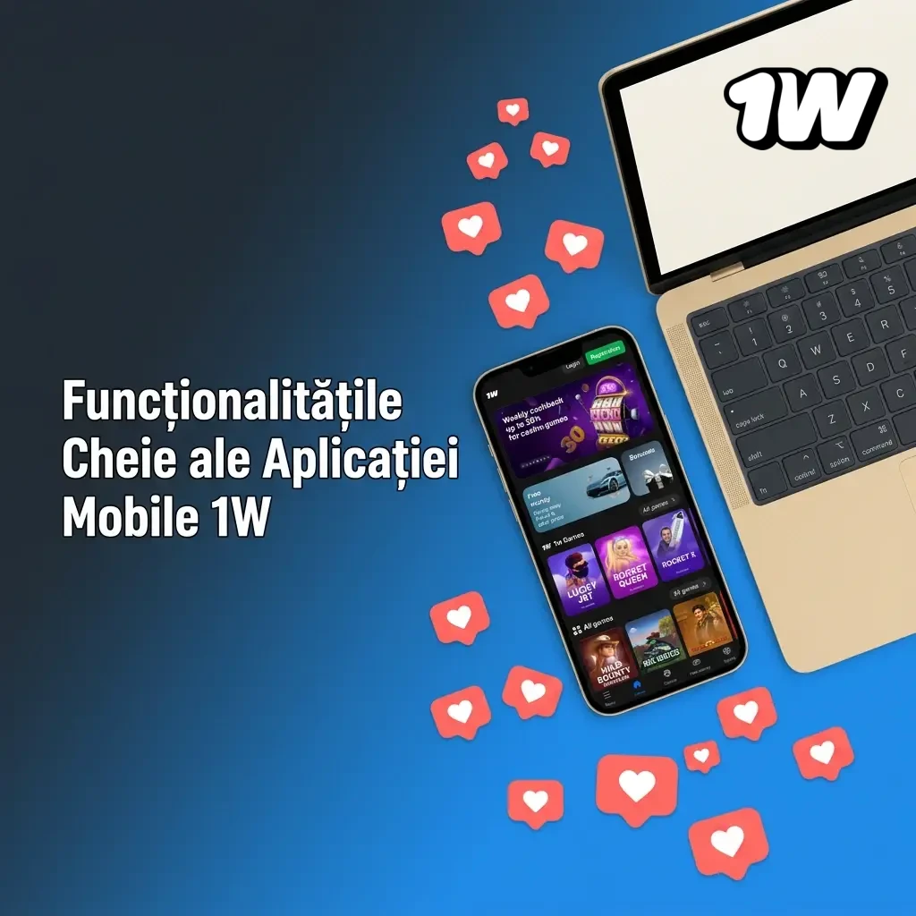Aplicația mobilă 1W cu bonusuri, jocuri, pariuri live, plăți crypto și interfață optimizată pentru utilizatori