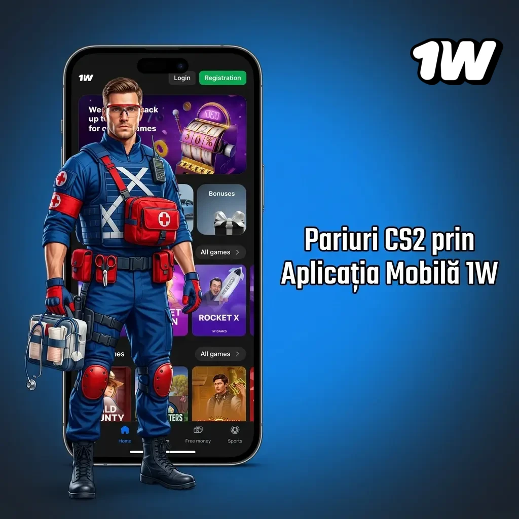Aplicație mobilă 1W pentru pariuri CS2 pe Android și iOS, cu pași de instalare și plasare pariu eSports