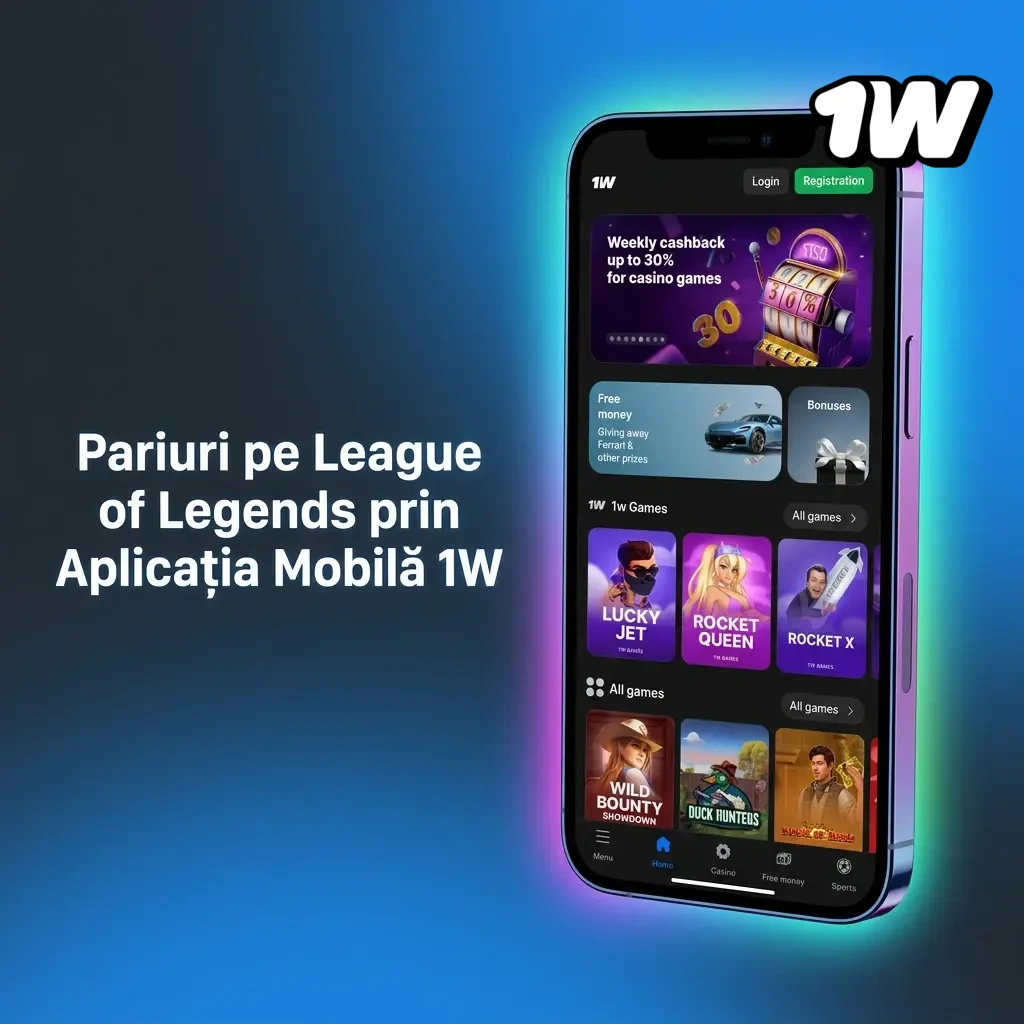 Aplicație mobilă 1W pentru pariuri pe League of Legends, cu interfață optimizată pentru smartphone